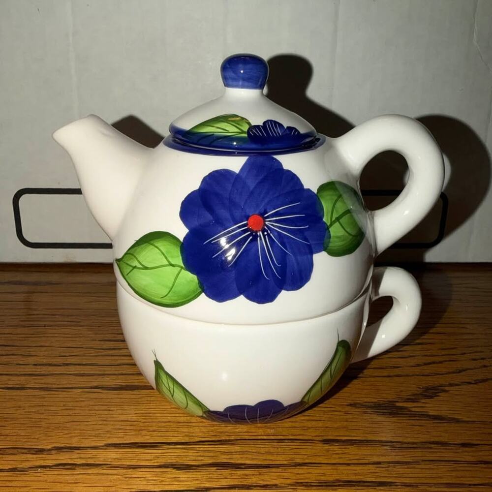 Ceramic Tea For One Set Blue Floral